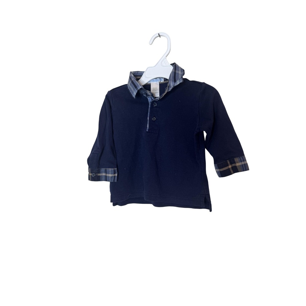 Janie And Jack‎ Polo Shirt Baby Boys 9-12 Months Blue Plaid Collar Long Sleeve